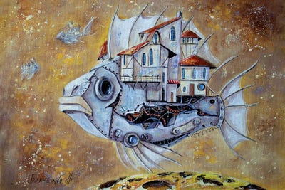 Space Travel On A Mechanical Fish by Natalia Grinchenko art print