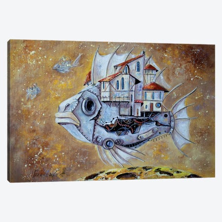 Space Travel On A Mechanical Fish Canvas Print #NGR82} by Natalia Grinchenko Art Print