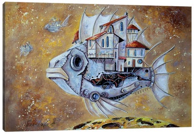 Space Travel On A Mechanical Fish Canvas Art Print - Natalia Grinchenko