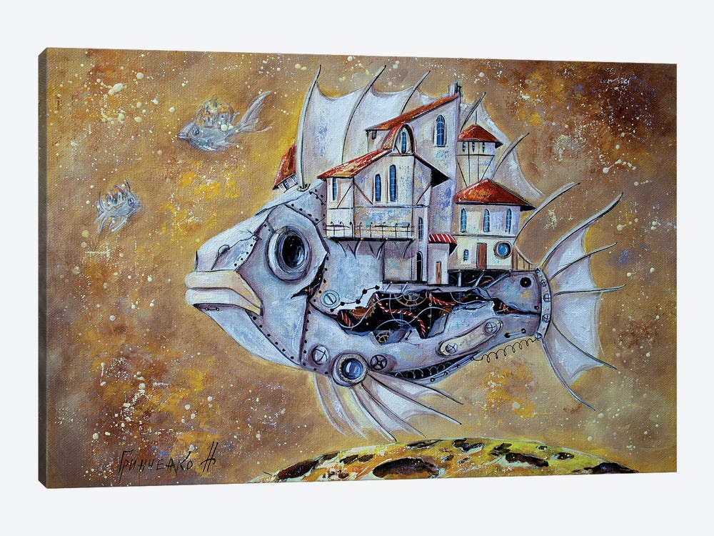 Space Travel On A Mechanical Fish by Natalia Grinchenko 1-piece Canvas Art Print