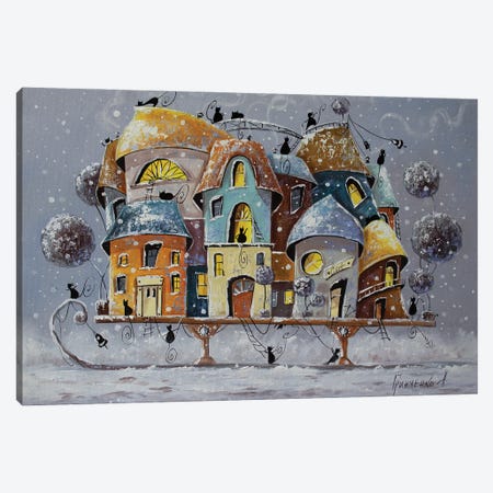 Winter Adventure City Of Cats Canvas Print #NGR87} by Natalia Grinchenko Canvas Wall Art