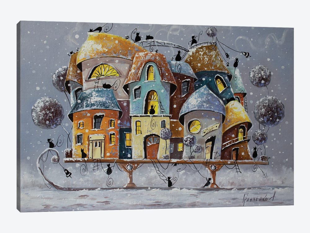 Winter Adventure City Of Cats by Natalia Grinchenko 1-piece Canvas Art