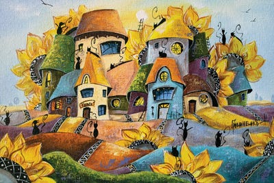 City Of Cats In Sunflowers by Natalia Grinchenko art print