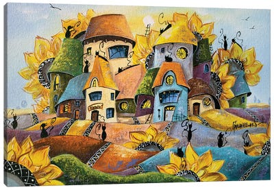City Of Cats In Sunflowers Canvas Art Print - Natalia Grinchenko
