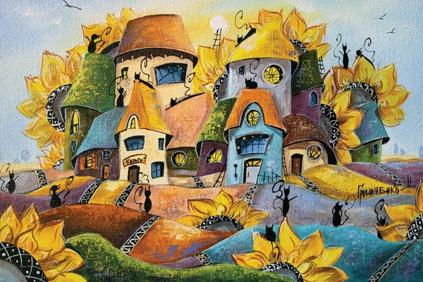Black Cats: City Of Cats In Sunflowers by Natalia Grinchenko
