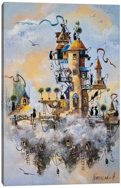 City Of Cats In The Clouds Canvas Art Print - Natalia Grinchenko