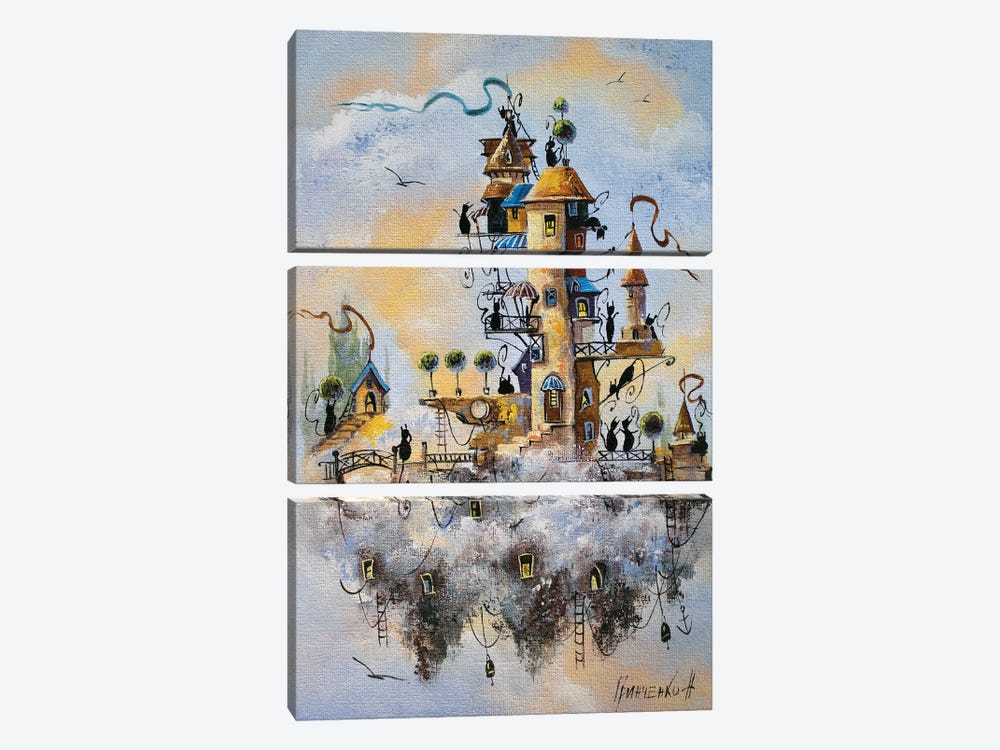 City Of Cats In The Clouds by Natalia Grinchenko 3-piece Canvas Art