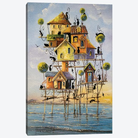 City Of Cats-Fishermen Canvas Print #NGR90} by Natalia Grinchenko Canvas Wall Art