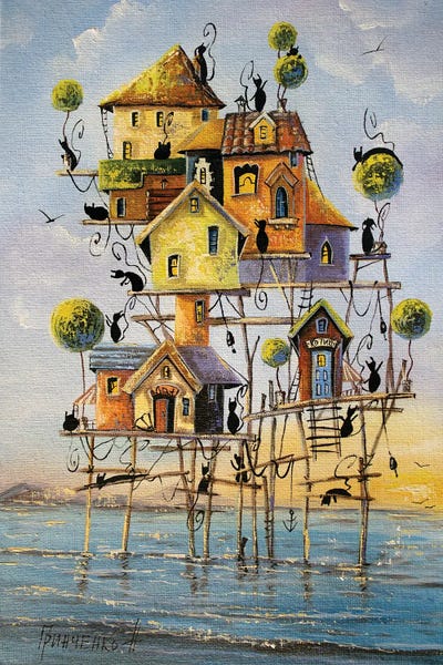 Black Cats: City Of Cats-Fishermen by Natalia Grinchenko