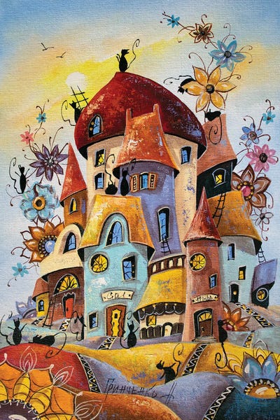 Flowers Day In The City Of Cats by Natalia Grinchenko art print