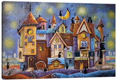Songs Of The Golden Moon In The City Canvas Art Print - Natalia Grinchenko