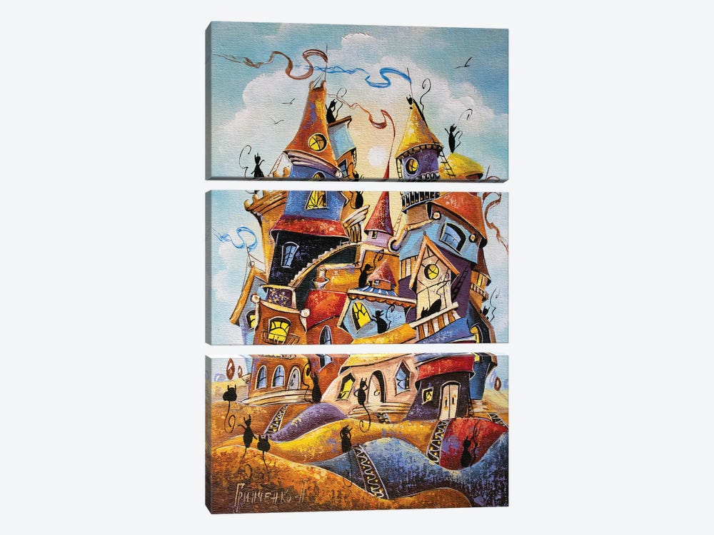 The Most Dancing City Of Cats by Natalia Grinchenko 3-piece Canvas Artwork