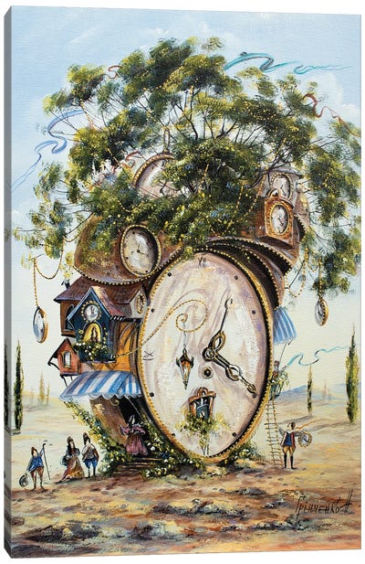 A Strange House Of Time Keepers Canvas Art Print - Clock Art