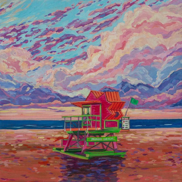 Large Coastal Art - Canvas Prints: Miami Beach Pink Lifeguard Stand by Heather Nagy