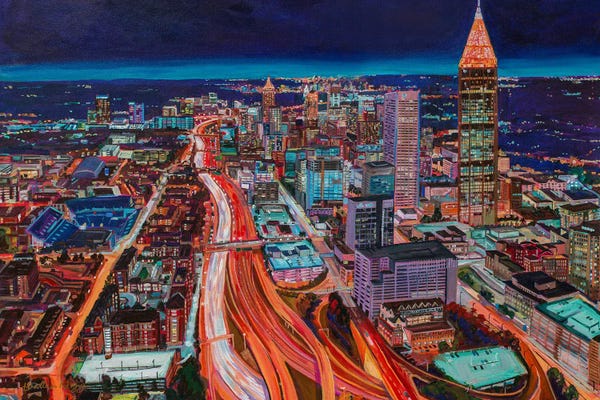 Heather Nagy: Atlanta Night Skyline by Heather Nagy