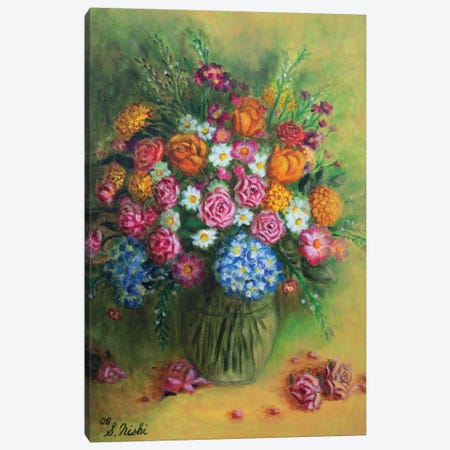 Festive Bouquet Canvas Print #NHI10} by Sam Nishi Art Print