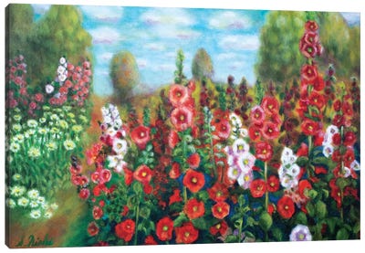 Field Of Hollyhocks Canvas Art Print - Sam Nishi