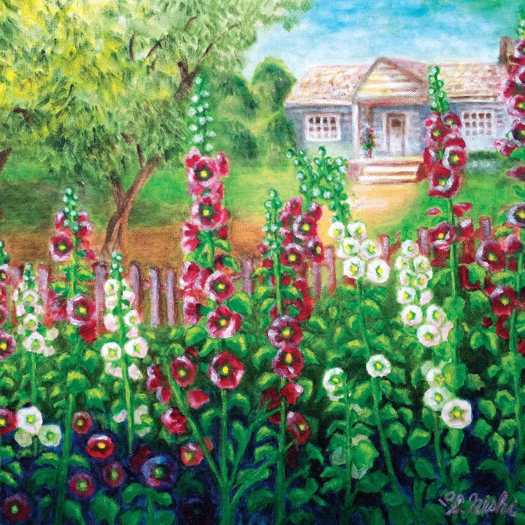 Hollyhocks & Cottage