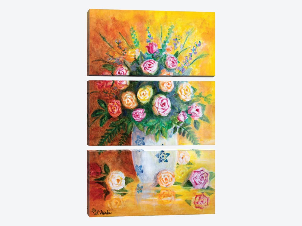 Spring Roses by Sam Nishi 3-piece Canvas Artwork