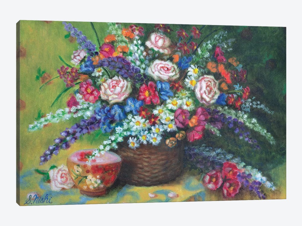 Bouquet In Basket by Sam Nishi 1-piece Canvas Print