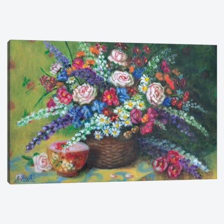 Bouquet In Basket Canvas Print #NHI3} by Sam Nishi Canvas Print