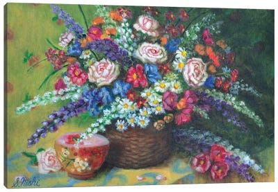 Bouquet In Basket Canvas Art Print - Sam Nishi