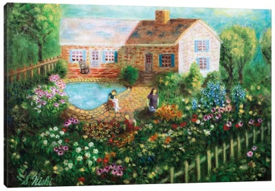 Cottage With Pond Canvas Art Print - Sam Nishi