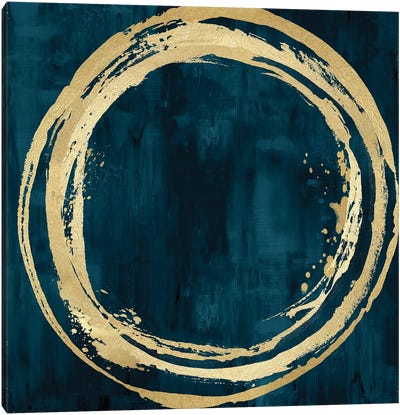 Circle Gold On Teal I Canvas Art Print