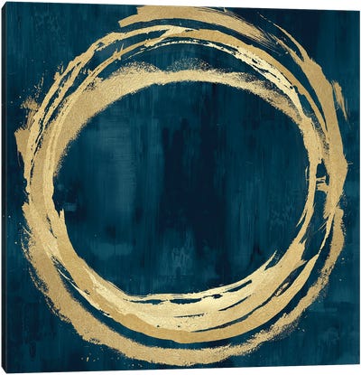 Circle Gold On Teal II Canvas Art Print - Blue & Gold Art