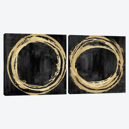 Circle Gold On Black Diptych Canvas Print Set #NHS2HSET003} by Natalie Harris Canvas Print