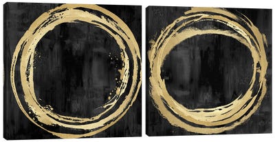 Circle Gold On Black Diptych Canvas Art Print - Art Sets | Triptych & Diptych Wall Art