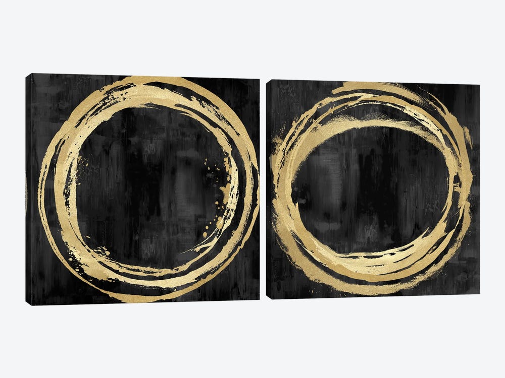 Circle Gold On Black Diptych by Natalie Harris 2-piece Canvas Wall Art