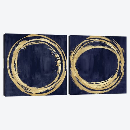 Circle Gold On Blue Diptych Canvas Print Set #NHS2HSET004} by Natalie Harris Canvas Artwork