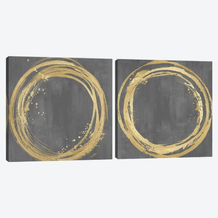 Circle Gold On Gray Diptych Canvas Print Set #NHS2HSET005} by Natalie Harris Canvas Artwork