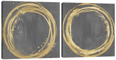 Circle Gold On Gray Diptych Canvas Art Print
