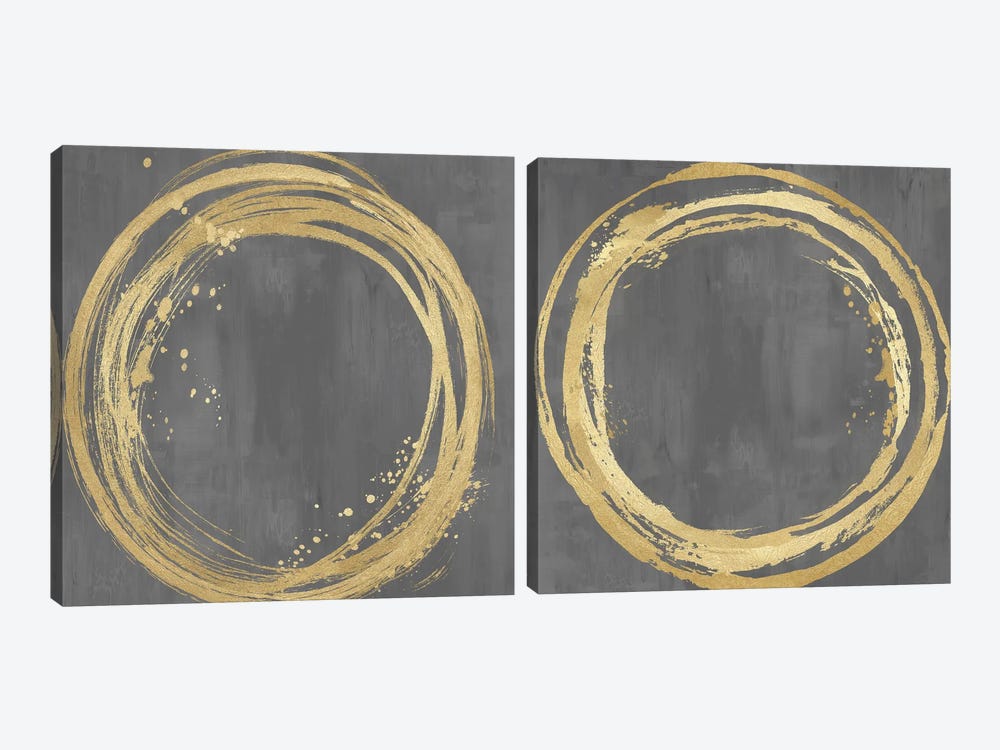 Circle Gold On Gray Diptych by Natalie Harris 2-piece Canvas Art