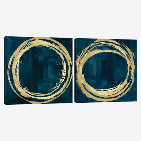 Circle Gold On Teal Diptych Canvas Print Set #NHS2HSET006} by Natalie Harris Canvas Wall Art