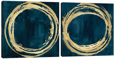 Circle Gold On Teal Diptych Canvas Art Print