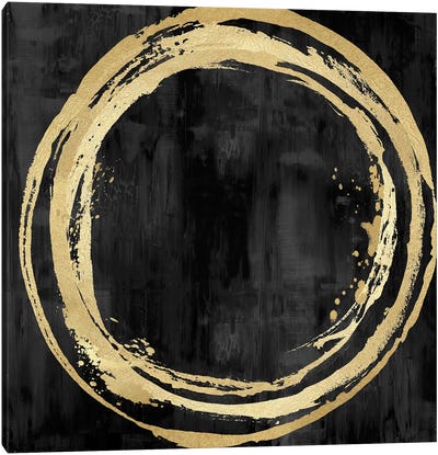 Circle Gold On Black I Canvas Art Print - Black, White & Gold Art