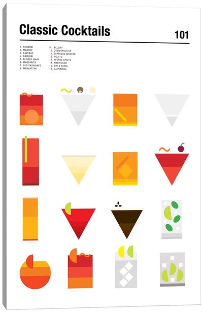 Classic Cocktails 101 Canvas Art Print - Minimalist Kitchen Art