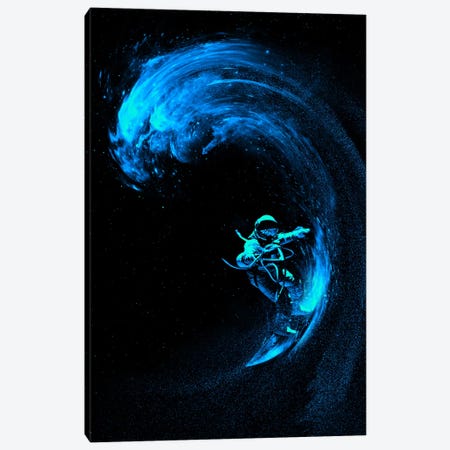 Space Surfing Blue Wave Canvas Print #NID101} by Nicebleed Canvas Artwork
