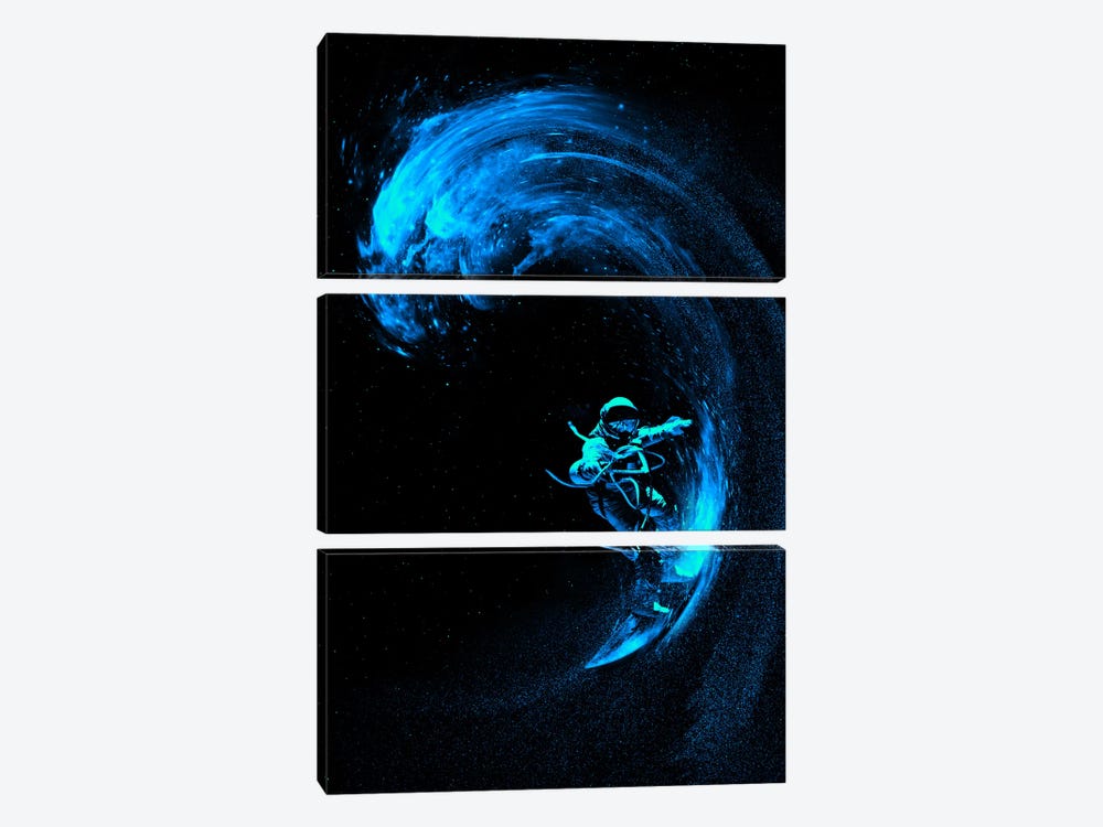 Space Surfing Blue Wave by Nicebleed 3-piece Canvas Artwork