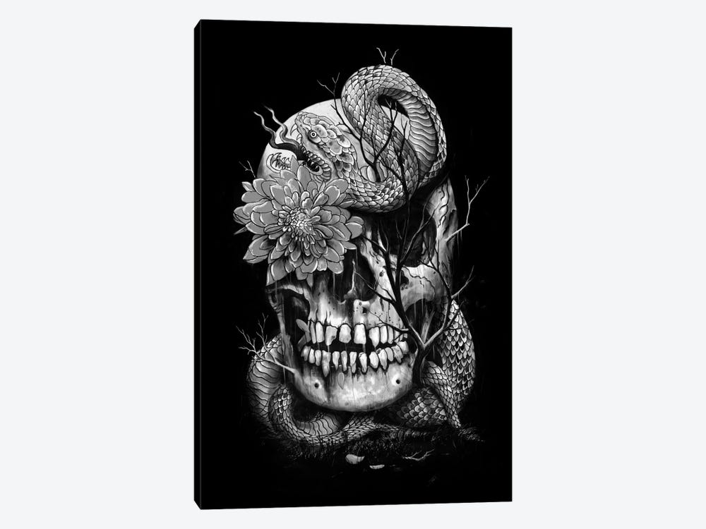 Snake And Skull In B&W 1-piece Canvas Art