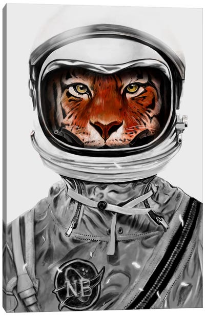 Astro Tiger In B&W Canvas Art Print - Astronaut Art