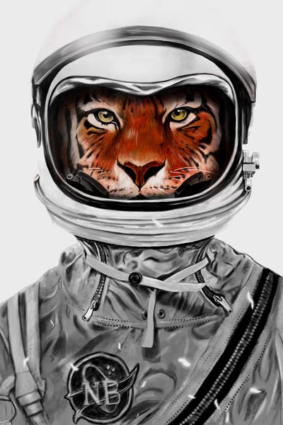 Kids Inspirational Art: Astro Tiger In B&W by Nicebleed