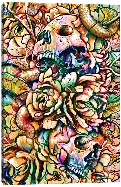 Skulls And Flowers Canvas Art Print - Nicebleed
