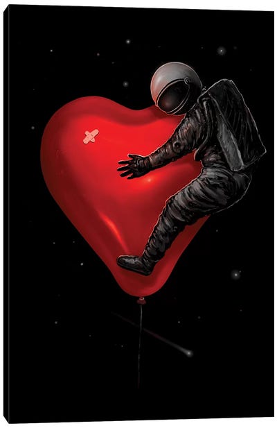 Space Love Canvas Art Print - Black, White & Red Art