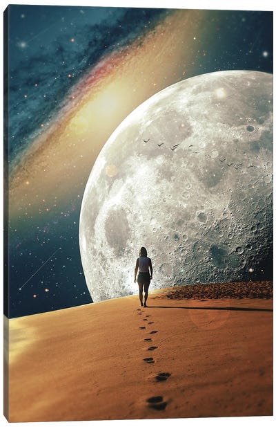 Alone With The Moon II Canvas Art Print - Space Fiction Art