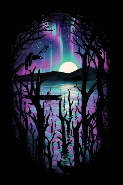 Night With Aurora by Nicebleed metal wall art