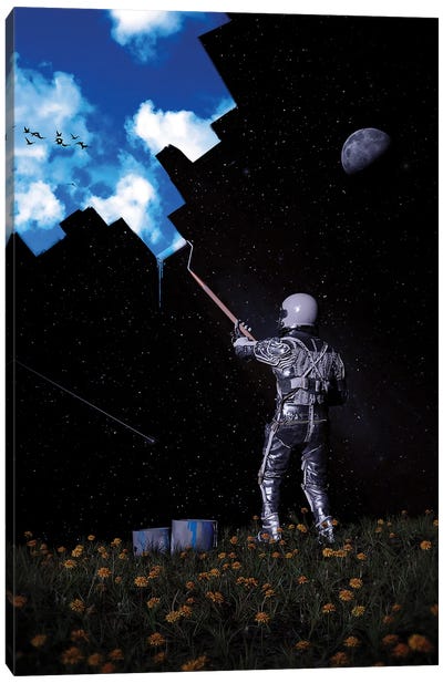 Hello Blue Sky Canvas Art Print - Astronaut Art